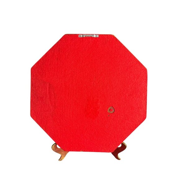 Vintage Octagonal Wooden Serving Tray With Decoupaged Still Life Print & Felt Ba - Picture 6 of 7